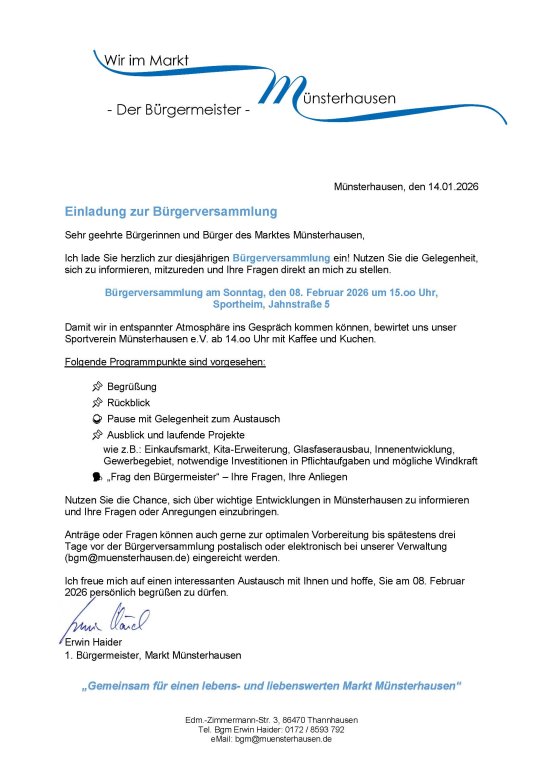 Bürgerversammlung Münsterhausen 2026